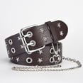 thumbnail image 1 of Cinturón de cuero PU unisex estilo estrella con doble hilera de ojo de aire, estilo punk, personalizado, estilo europeo y americano, 1 of 6