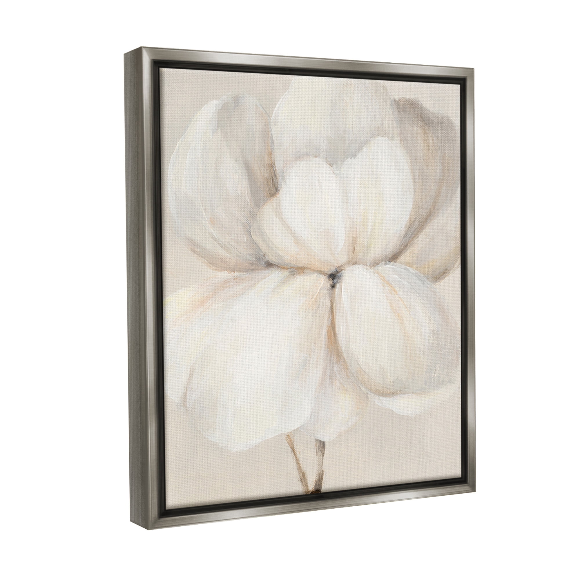 Stupell Industries White Flower Blossom Botanical & Floral Painting Gray Floater Framed Canvas Art Print Wall Art, 25 x 31
