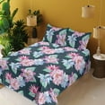 thumbnail image 2 of Ambesonne Vintage Fitted & Flat Sheet with Shams 4 Pcs Set, Botanical Hand-Drawn Flower, Full, Pink Sea Green and Grey, 2 of 5