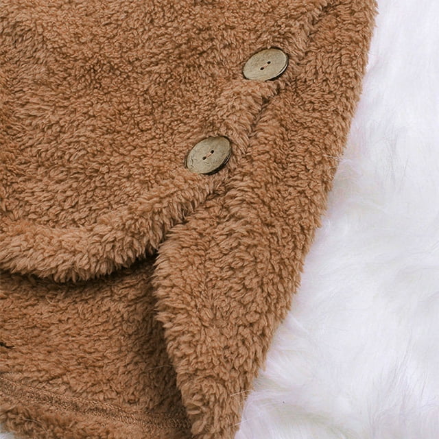Women Plus Size Button Plush Tops Hooded Loose Cardigan Wool Coat Winter Jacket