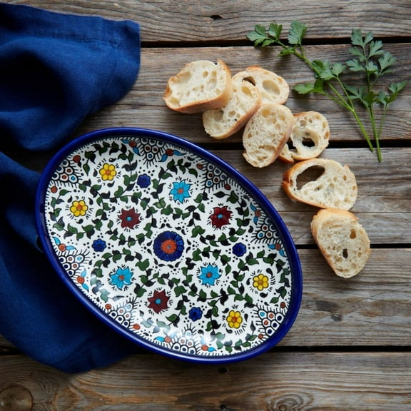 Medium Ceramic Palestine Blue Floral Oval Dish