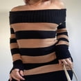 thumbnail image 3 of Ladies‘ Fall Long Sleeve Off Shoulder Knitted Striped Sweater Dress, 3 of 6