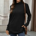 thumbnail image 5 of Tops For Women T-Shirts Long Sleeve Turtleneck Knit Loose Fit Spli Hem Stretch Y2k Clothes, 5 of 8