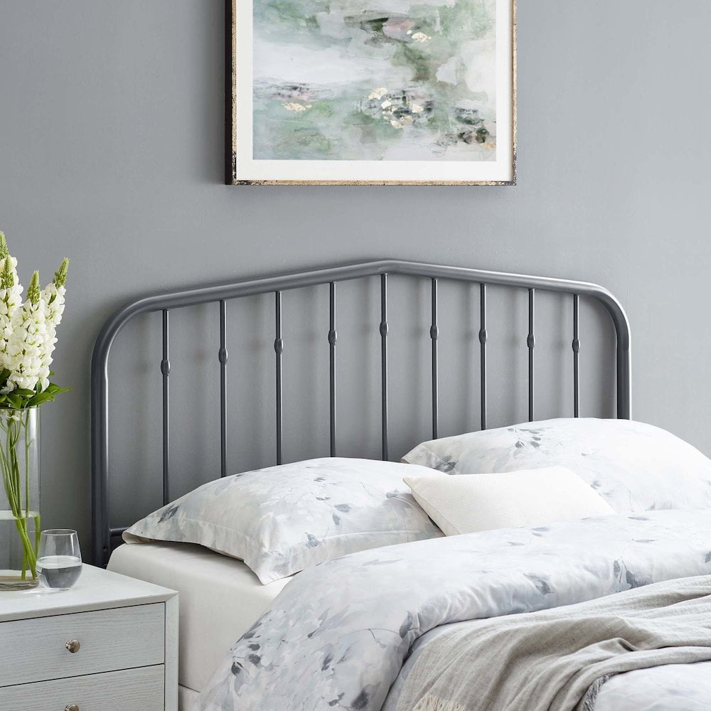 Modway Lennon Contemporary Modern Queen Metal Spindle Headboard in Gray
