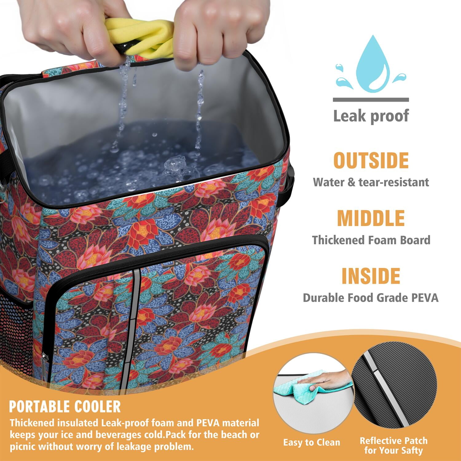 Travel Cooler Bag - Pioneer Flower Camping Beer Cooler Backpack with Bottle Opener- Waterproof Insulated Picnic Backpacks - Cooler Bag for Beach