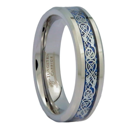 MJ Metals Jewelry Blue Celtic Dragon 6mm Unisex Tungsten Carbide Ring Wedding Band Ring Size 7.5 MJ Metals Jewelry Blue Celtic Dragon 6mm Unisex Tungsten Carbide Ring Wedding Band Ring Size 7.5