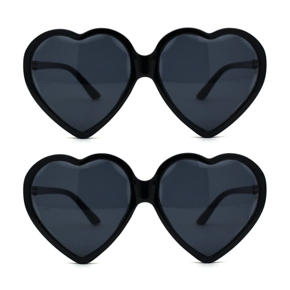 (2-Pack) Womens Oversize Heart Shape Beveled Jewel Lens Sunglasses Black