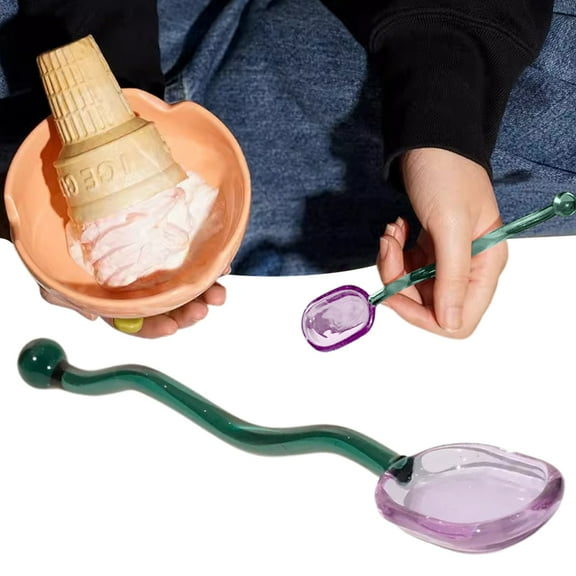 Tableware Set,Dessert Spoons Creative Colorful Glass Sugar Spoon Tea Spoon Stir Bar Spoon Stirring Spoon For Ice Cake Desserts