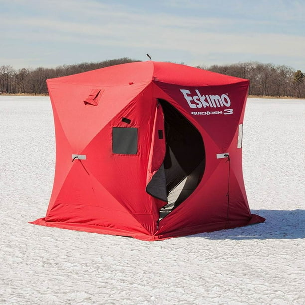 Eskimo 69143 Quickfish 3 Pop-Up Portable Hub-Style Ice Fishing Shelter, 34  Square Feet of Fishable Area, 3 Person Shelter