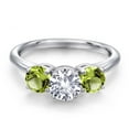 thumbnail image 3 of Gem Stone King 925 Sterling Silver White Created Sapphire and Green Peridot Engagement Ring for Women | 2.10 Cttw | Round 6MM | Gemstone September Birthstone | Size 7, 3 of 6