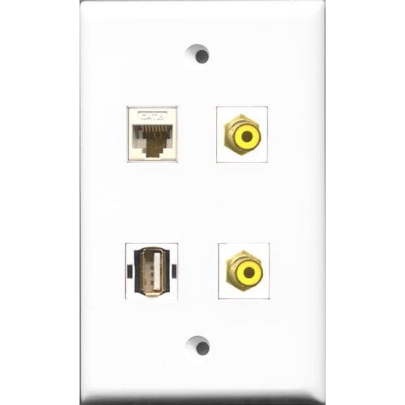 RiteAV - 2 Port RCA Yellow and 1 Port USB A-A and 1 Port Cat6 Ethernet White Wall Plate