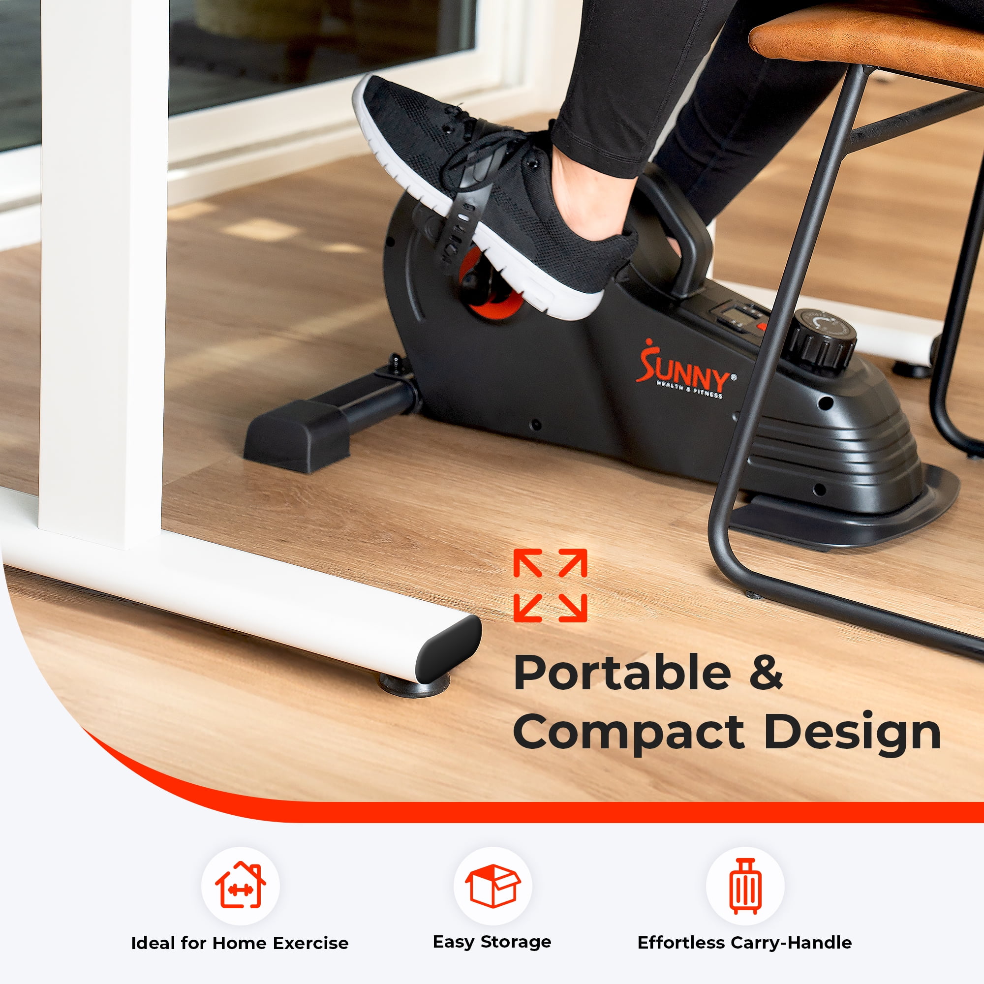 Sunny Health & Fitness Dual-Function Arm / Leg Under-Desk Mini Bike, Portable Cardio Peddler for Home Office, Cycle Exerciser for Seniors, w Connected SunnyFit® App Free Membership – SF-B0891SMART
