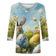 thumbnail image 4 of lcziwo Gifts for Mom Womens Easter Shirt Trendy 3D Bunny Rabbit Print Shirts Loose Casual Round Neck 3/4 Sleeve T-Shirt Cotton Pullover Tops Multicolor M, 4 of 6