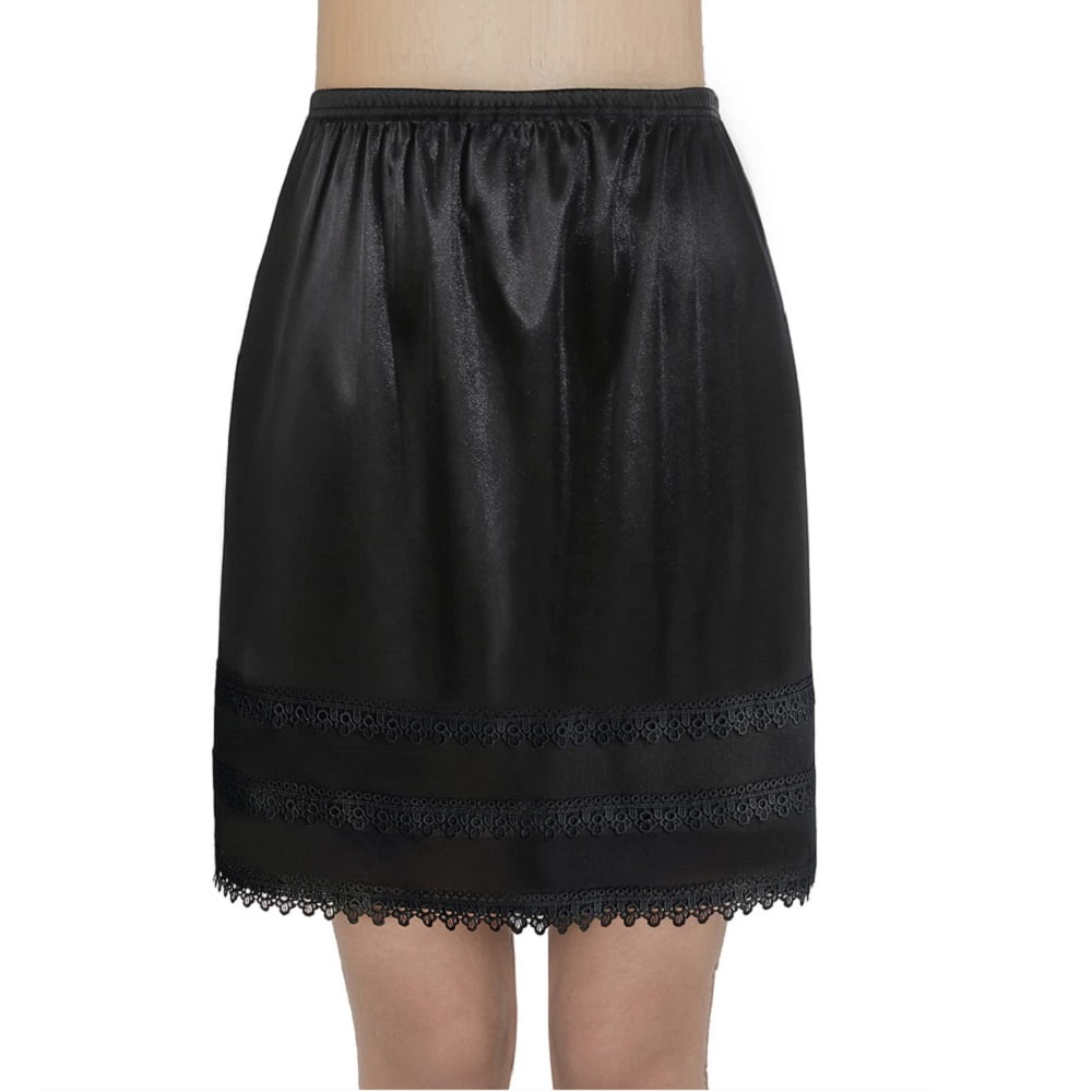 Women's Elastic Waist Lace Underskirt Solid Color Half Slips Satin Mini
