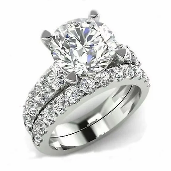 4TCW Round Cut Lab Created Diamond Bridal Set Engagement Ring in 14k White Gold Plated