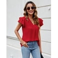 thumbnail image 3 of SOMER Womens Dressy Shirts Ruffle Short Sleeve V Neck Work Blouse Business Casual Summer Cute Tops 2026 Red XL, 3 of 11