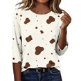 thumbnail image 5 of Wenini Women's Cow Print 3/4 Sleeve T-Shirt Round Neck Casual Tops Loose Lounging Basic Top S-5XL, 5 of 6