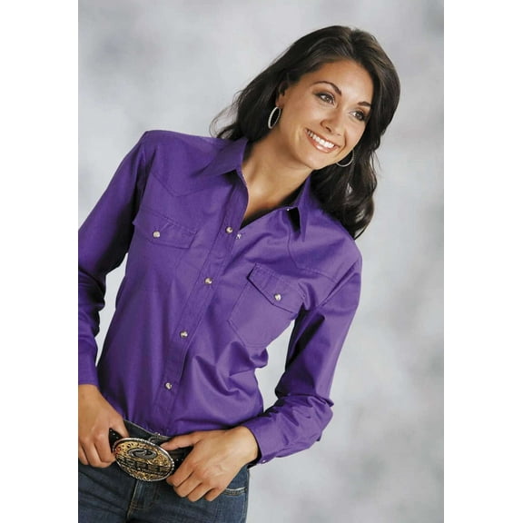 Roper Western Shirt Womens L/S Solid Poplin Purple 03-050-0265-1067 PU