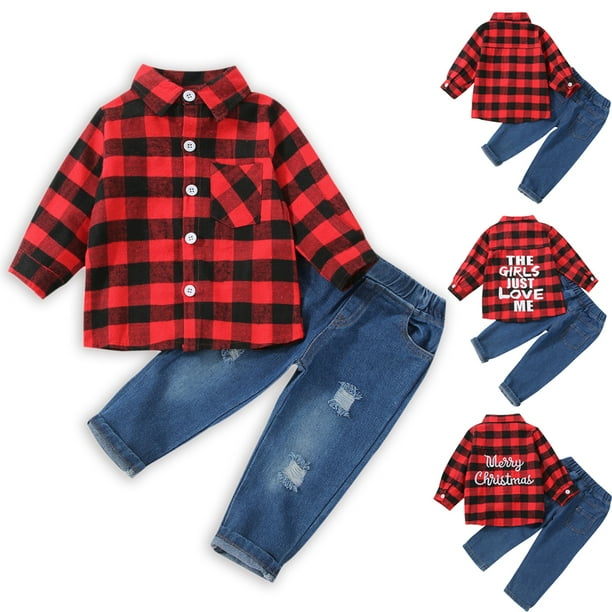 GYRATEDREAM Toddler Kids Little Boys Red Plaid Flannel Shirt Ripped