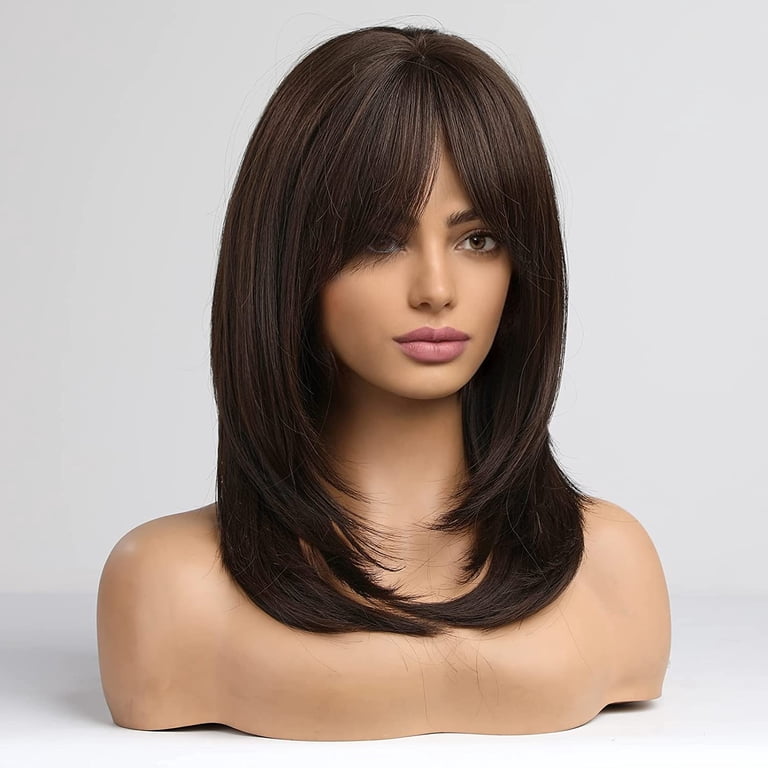West Bay Wig, Synthetic Dark Brown 16” Wig with Bangs, Shoulder Length. Amazon.com : HAIRCUBE Dark Brown Wigs for Woemn Straight Wig  main image 4