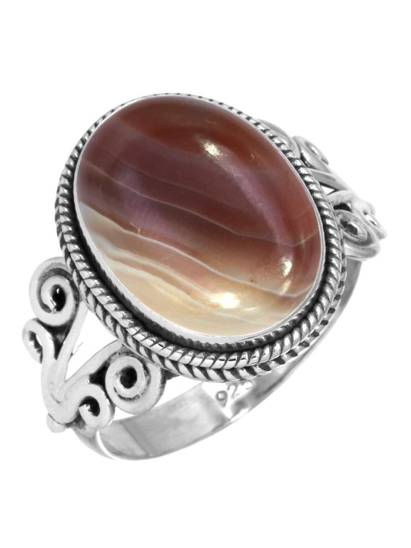 925 Sterling Silver Women Jewelry Natural Botswana Agate Ring