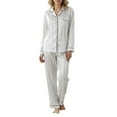 thumbnail image 4 of Wang6 Satin Pajamas for Women Sets Soft Silk Pjs Lounge Set 2 Piece Long Sleeve Button down V Neck Shirts Wide Leg Pants Loose Stripe Printed Sleepwear Nightwear Sets White XL, 4 of 8