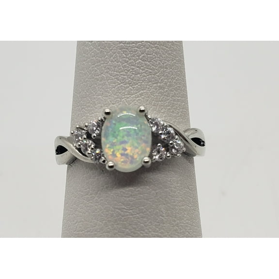 Size 6, White Fire Opal Topaz Sterling Silver Ring