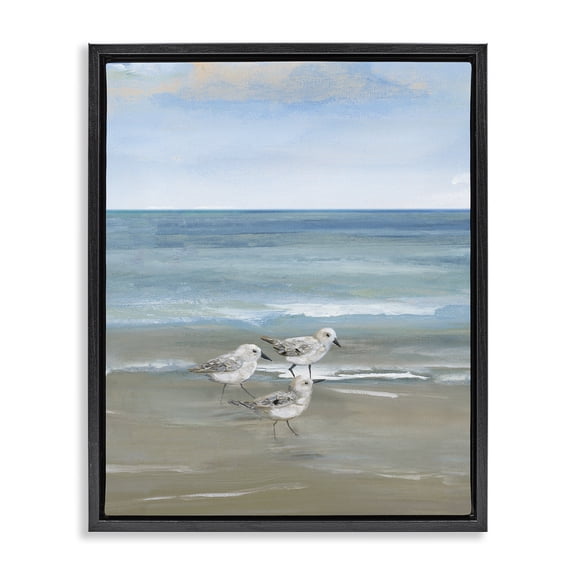 Stupell Industries Rustic Lodge Three Shorebirds & Gentle Waves Black Floating Frame Canvas Art, 17 x 21, by Nan