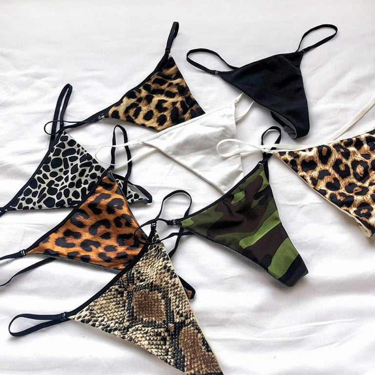 Women's Sexy Leopard Underwear Fitness Sports Hip Lifting Satin Panties  Thong 