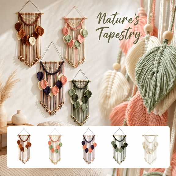 StlyGar Macrame Wall Hanging Boho Leaves Woven Tapestry Bohemian Chic Home Decor | Modern Handmade Leaf Feather Wall Art Decoration for Bedroom Living Room Apartment Ornament A