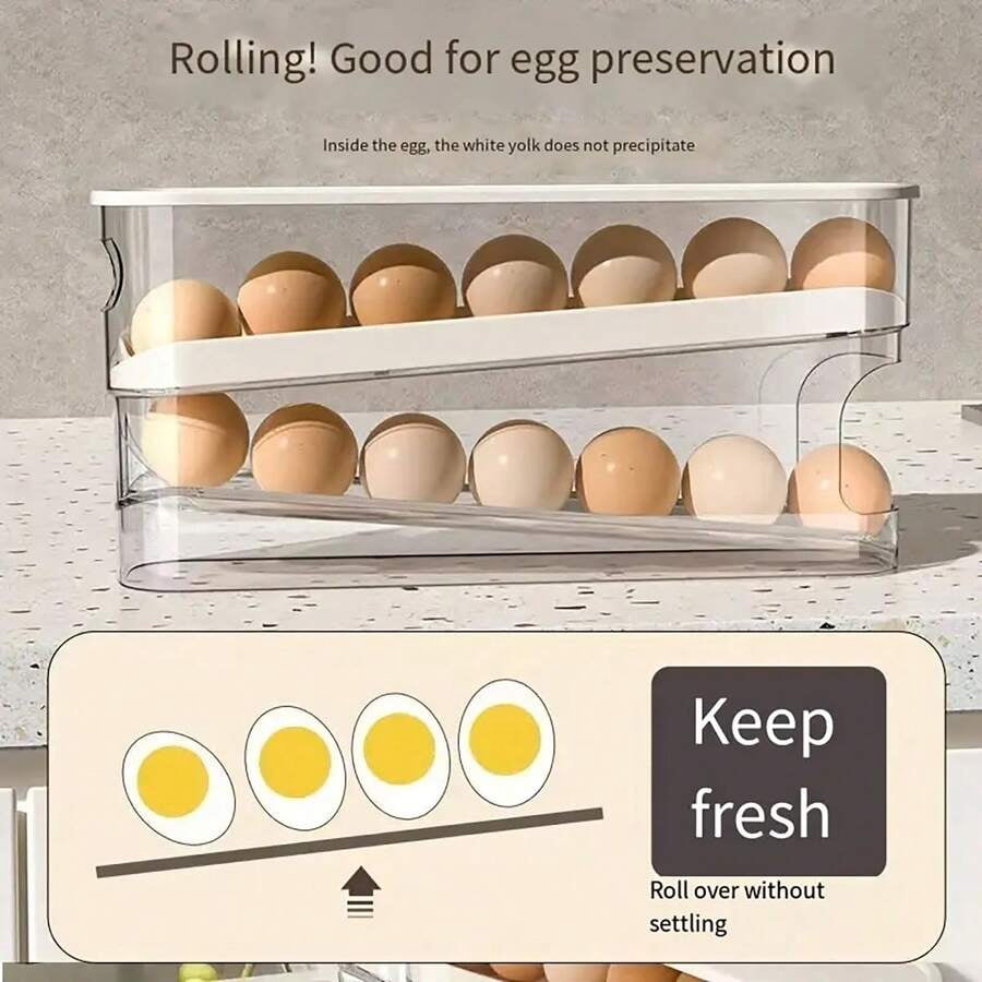 Double Layer Automatic Egg Roller Storage Box, Rolling Egg Dispenser for Refrigerator, Cabinet, and Kitchen Organization, Egg Storage Rack