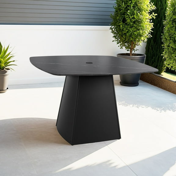 Modern 44" Rounded Square Outdoor Dining Table with Black Sintered Stone Top and Aluminum Pedestal Base, Weatherproof and Rust-Free for Patio, Deck, Poolside, Balcony – Seats 4