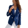 thumbnail image 4 of Frontwalk Women Blazer Lapel Collar Business Jackets V Neck Cardigan Jacket Holiday Pockets Decor Blazers Long Sleeve Coat Blue XL, 4 of 6