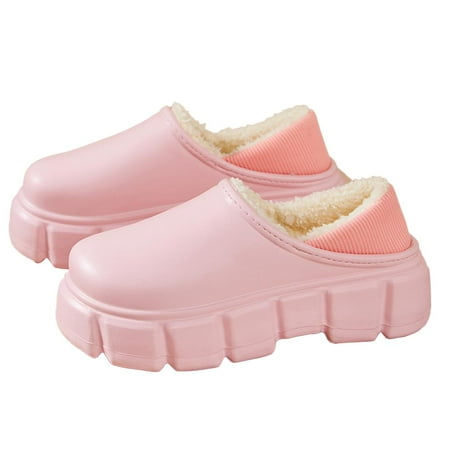 

Fur Lined Platform Clogs for Women Winter Warm Cozy Waterproof Plush House Slippers Non-slip Garden Shoes Indoor Outdoor Mules