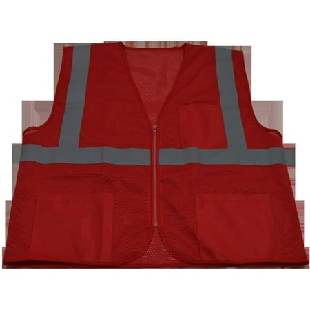 

RVM-S1-4X-5X 2 in. Red Mesh Vest Reflective Tape 3 Pockets Zipper Front 4X & 5X