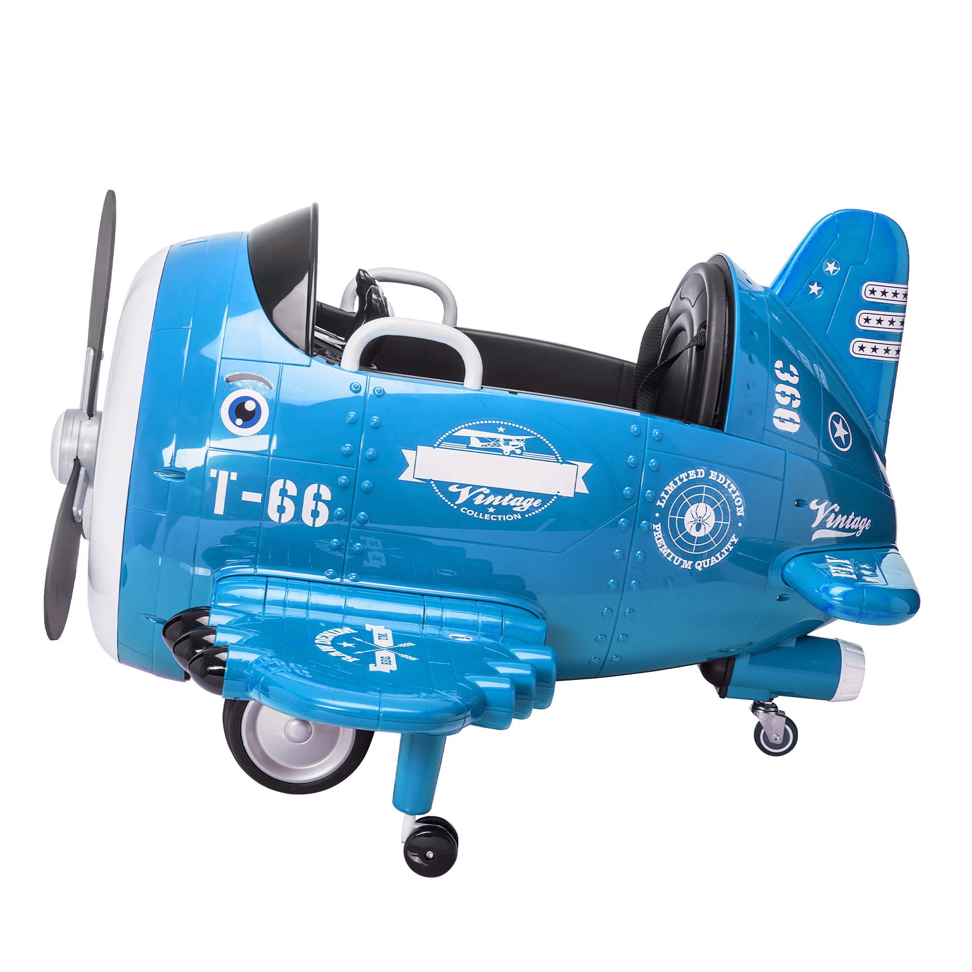 Private Jungle 12V Electric Plane Car for Kids, Battery Powered Car with FM Radio and Remote Control-Blue Private Jungle 12V Electric Plane Car for Kids, Battery Powered Car with FM Radio and Remote Control-Blue