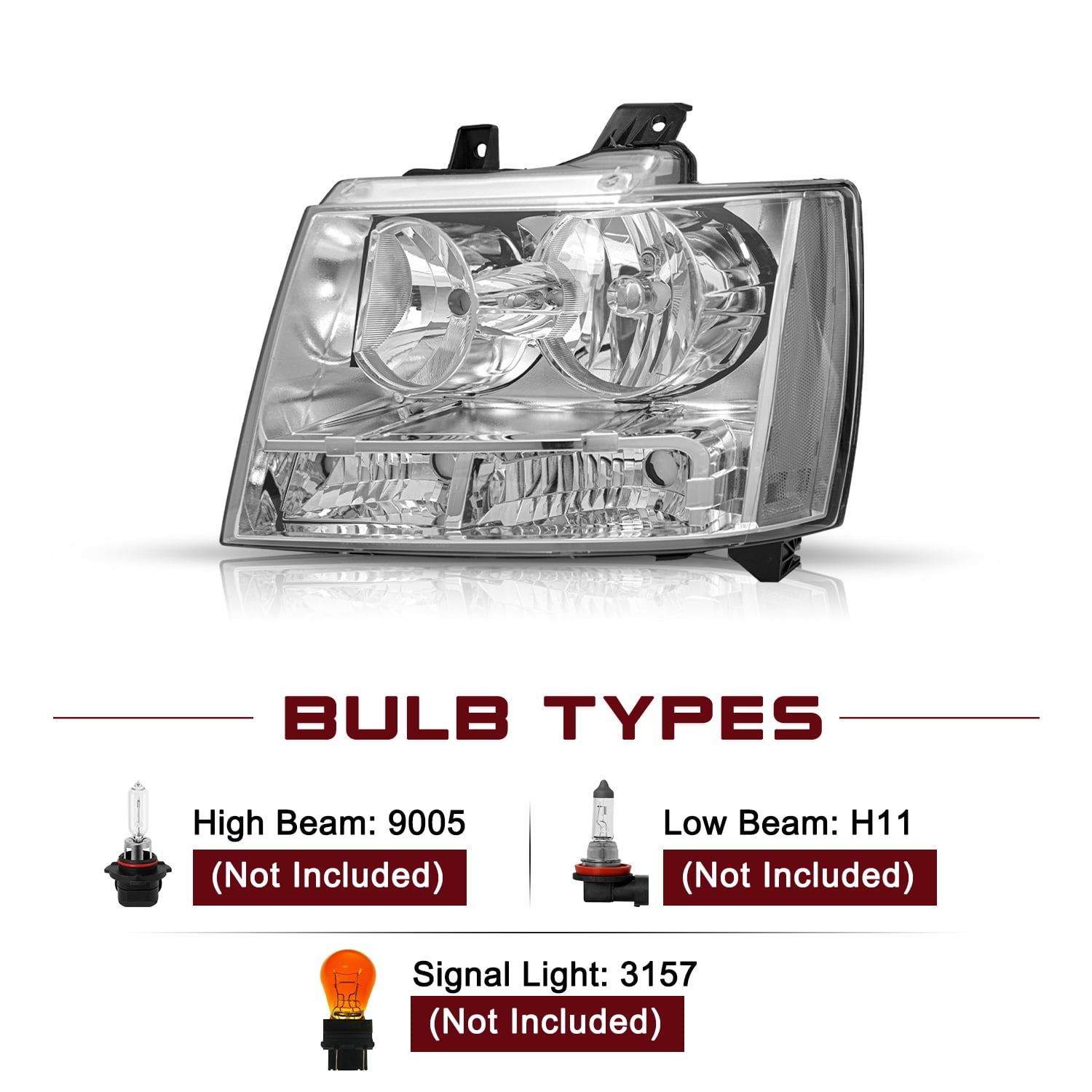 Chrome Headlights For 2007-2014 Chevy Avalanche Suburban Tahoe Headlamps LF & RH