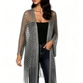 thumbnail image 2 of Hesxuno Women Crochet Cardigans Long Sleeve Lightweight Baggy Maxi Cardigan Hollow Out Beach Boho Cover Up 2026 Breathable Comfy Coverup Dark Gray Free Size, 2 of 6