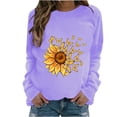thumbnail image 1 of HKEJIAOI Chandail Graphique Tournesol Femme Manches Longues T-Shirt Décontracté Col Rond chandail Ample, Violet 2TG, 1 of 4