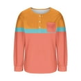 thumbnail image 4 of Womens Long Sleeve Henley Shirts Curved Hem Casual Color Block Tunic Tops with Pocket Fall Winter Trendy Clothes, XL Orange, 4 of 7