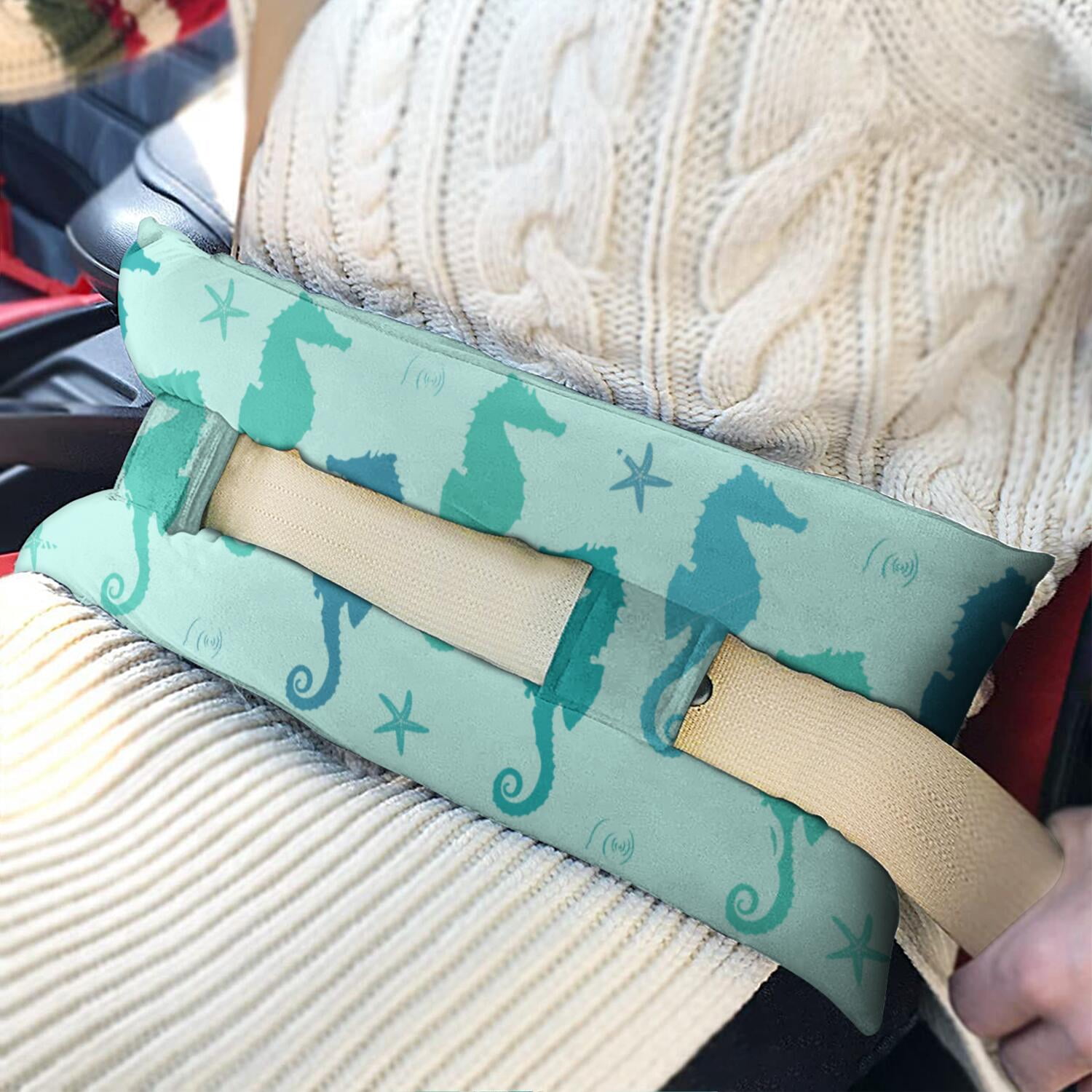 Tropical Seahorse Seat Belt Cushion for Post-Surgery Recovery - Plush Mastectomy Pillow with Coastal Marine Life Prints, Pressure Relief Pad for Women