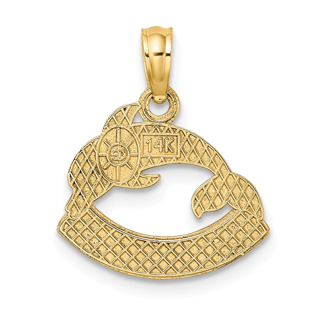 FB Jewels 14K Yellow Gold Nags Head Banner Under Dolphin Textured Pendant