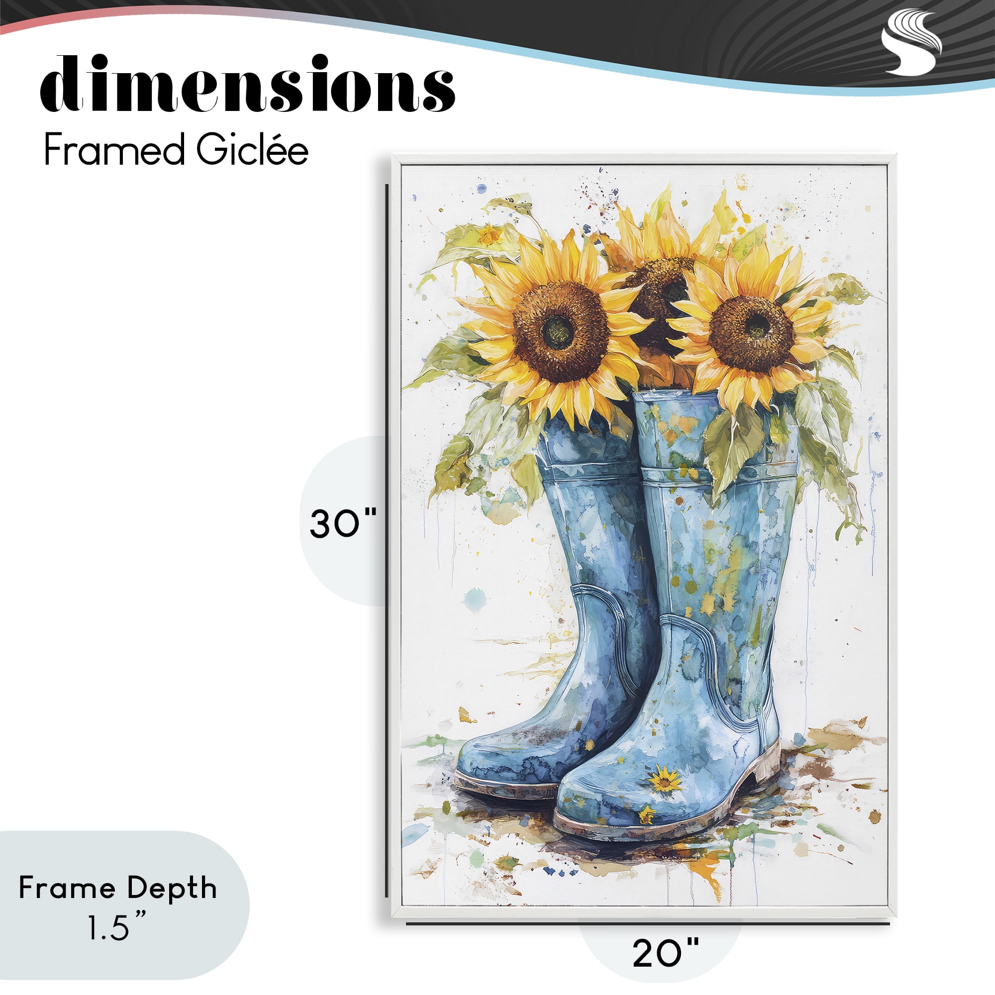 Stupell Industries Blue Rain Boots & Sunflowers White Framed Giclee Art, design by Tina LeCour
