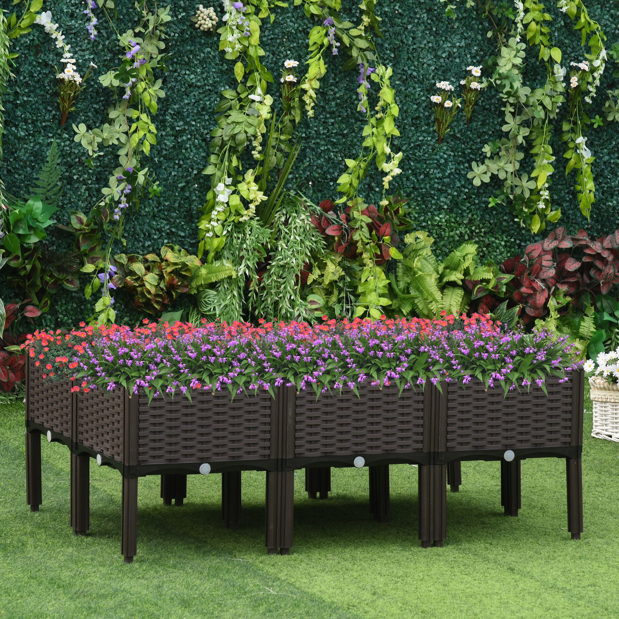 6 Piece Raised Garden Bed Kit, Elevated Self-Watering Planter Boxes with Drainage Holes for Outdoor Flowers, Vegetables, and Herbs