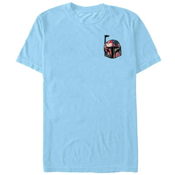 Men's Star Wars Mini Floral Print Boba Fett Helmet  Graphic Tee Light Blue Medium