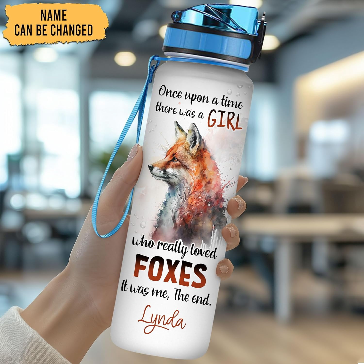 Personalized Fox Lovers 32 Oz 1Liter Motivational Water Bottle, Once Upon A Time Girl Love Foxes Custom Name Water Bottle With Time Marker, Gifts For Women Girl On Birthday, Mother Day's
