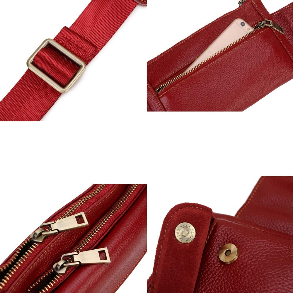 Loyofun Unisex Brown Genuine Leather Waist Bag Messenger Fanny Pack Bum Bag For Men Women Travel Sports Running Hiking