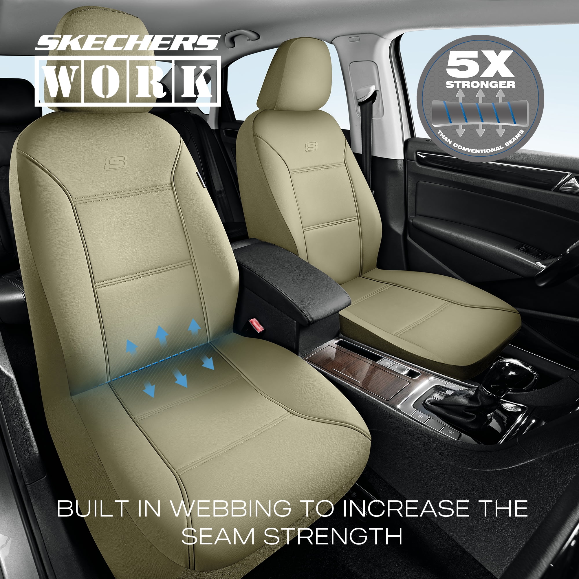 Skechers Car Seat Cover Leather  Front Seat Cover Universal Fit For Most Cars, SUVs and Vans(Tan Color)