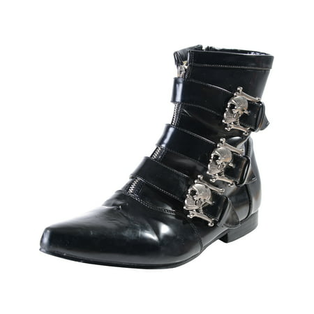 Mens Ankle Boot Skull Buckles GOTH style Black