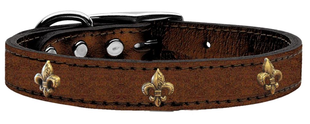 Mirage Pet Products Leather Fleur De Lis Dog Collar, Bronze, XL/XXL